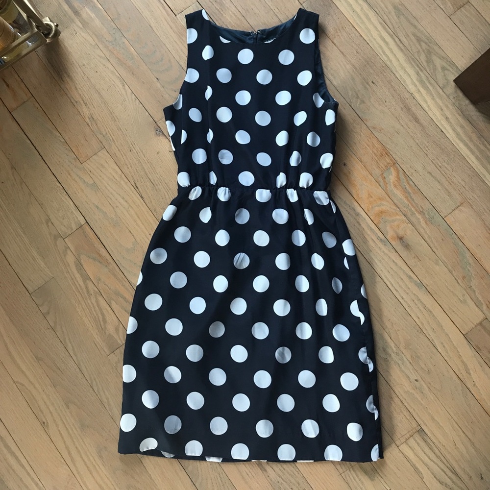 JCrew navy blue white polka dot dress size 0